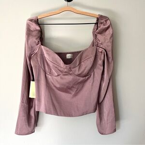 Aritzia Wilfred Top Size XL New Novella Blouse Satin Claremont Purple NWT $98
